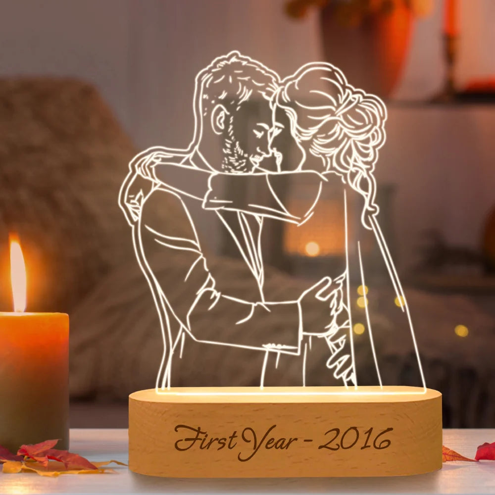 Personalized Photo 3D Lamp Customized Wedding Anniversary Valentines Day Gift Night Light Picture Text Engraving Couple Gift