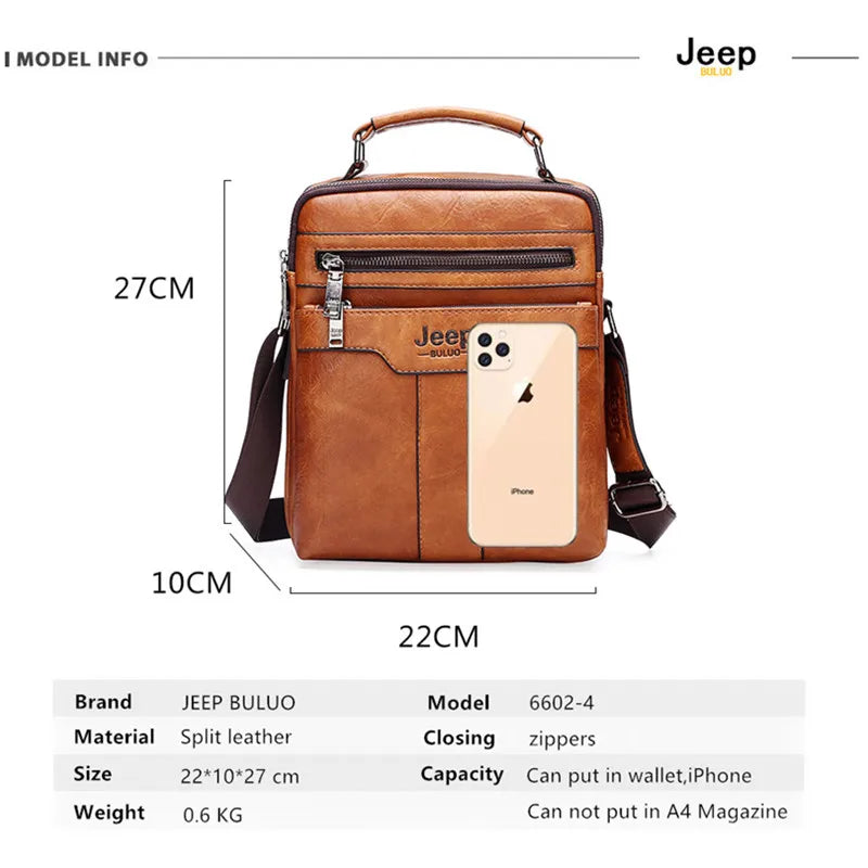 JEEP BULUO Hot Men's Crossbody Shoulder Bags Split Leather Handbag Fashion Business Man Messenger Bag High quality Tote