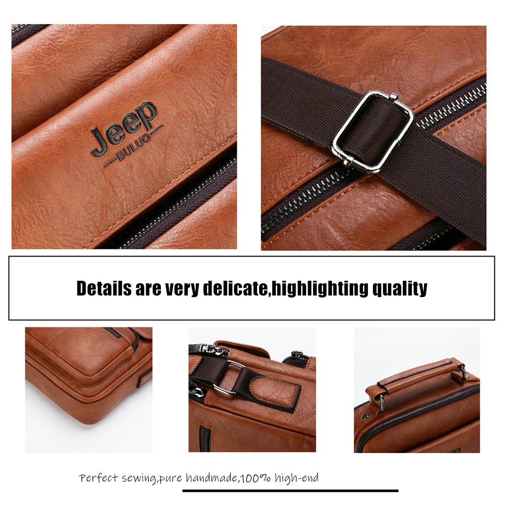 JEEP BULUO Men's Handbags Famous Brand Big Size Man Leather Crossbody Shoulder Messenger Bag For 9.7 inch iPad Casual Business