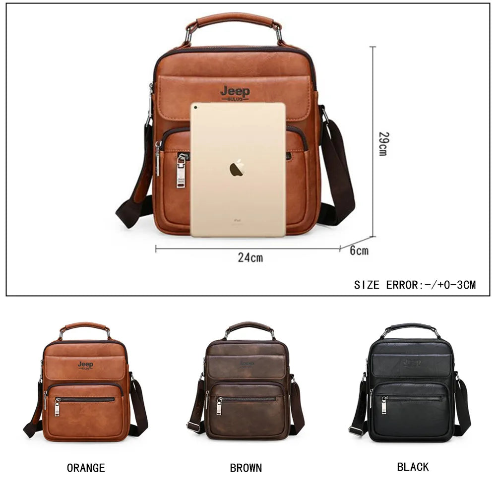 JEEP BULUO Men's Handbags Famous Brand Big Size Man Leather Crossbody Shoulder Messenger Bag For 9.7 inch iPad Casual Business