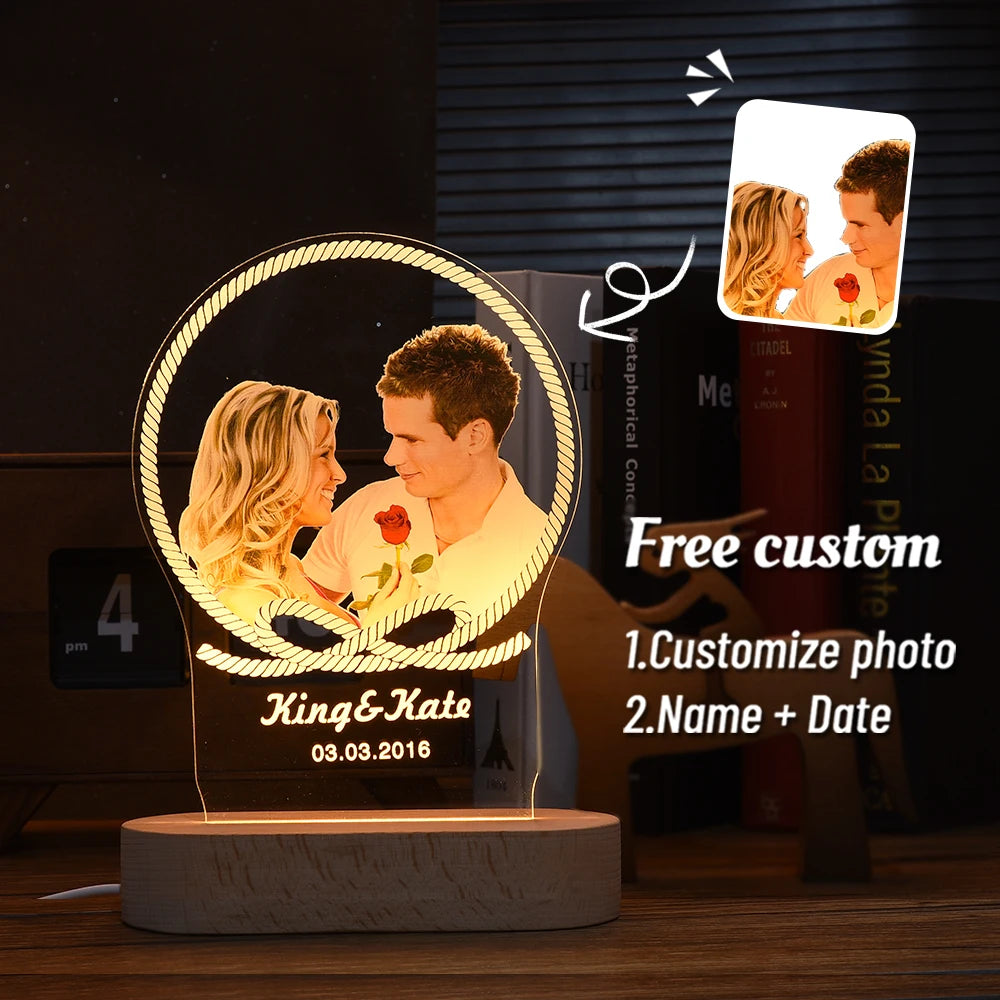 Personalized 3D Photo Lamp Custom Photo And Text Customized Valentine's Day Wedding Anniversary Birthday 3D Night Light Gifts