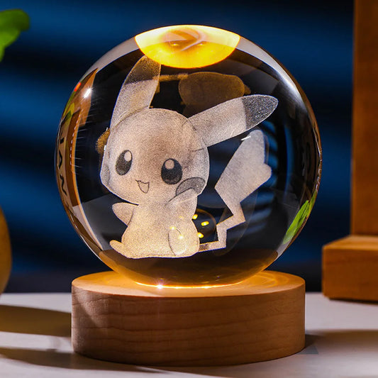 LED Night Light Pokémon Stitch 6cm Crystal Ball Children Night Lamp Bedroom Ambient Light Creative Gift Night Light