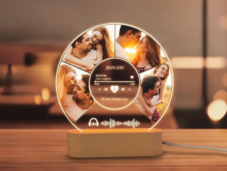 Valentine's Day DIY Acrylic Heart Picture Frame Photo Frame Personalized Anniversary Couples with LED Night Light Romantic Gifts