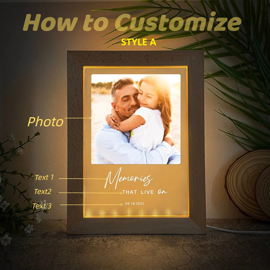 Photo Frame Night Light for Mom  Mothers Day Gifts Personalized Gifts for Mom DAD Wood Frame LED Lamp with Picture Birthday Gift