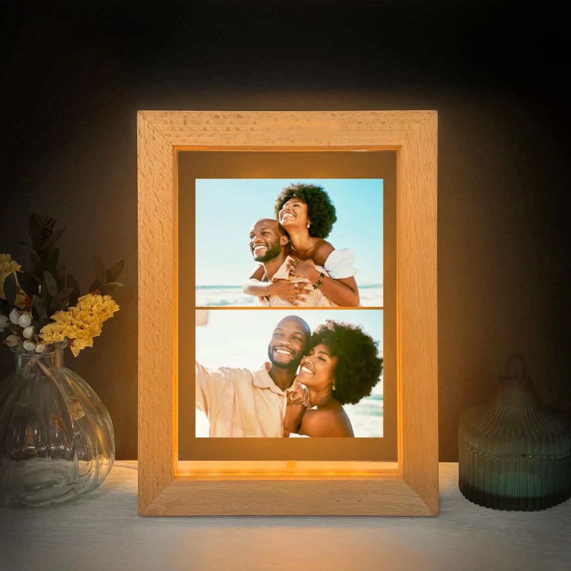 Photo Frame Night Light for Mom  Mothers Day Gifts Personalized Gifts for Mom DAD Wood Frame LED Lamp with Picture Birthday Gift