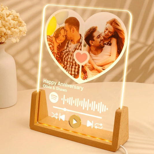 Music Couple Night Light, Custom Photo Led Light, Anniversary Gifts, Romantic Gift For Couple, Valentines Day Gifts