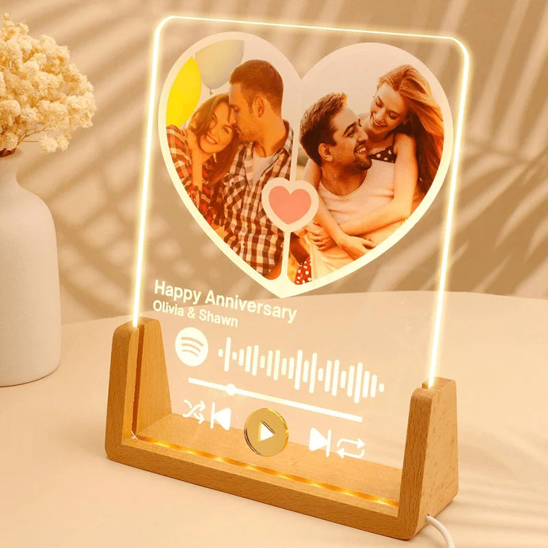 Music Couple Night Light, Custom Photo Led Light, Anniversary Gifts, Romantic Gift For Couple, Valentines Day Gifts