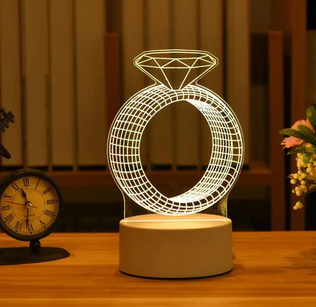 Romantic Love 3D Acrylic Led Lamp for Home Children's Night Light Table Lamp Christmas Party Decor Valentine's Day Bedside Lamp