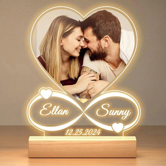 Multipurpose Custom Acrylic Heart LED Photo Plaque Personalized Couples Love Signs Tabletop Lamp Wedding Anniversary Gift Decor