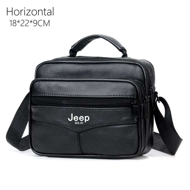 JEEP BULUO Men shoulder bag genuine cow leather black business casual large capacity Crossbody Handbag Tote high quality New