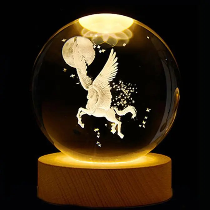 Hot 6cm 3D Crystal Ball Stitch Pikachu Wooden base with 6cm crystal ball Planet Night Light Laser Carving Children's Gifts