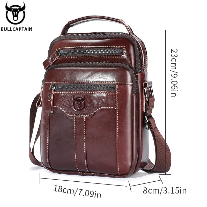 BULLCAPTAIN Men's Genuine Leather Shoulder Crossbody Bag Business 7.9-inch Tablet Bag Multifunctional Portable Envelope Bag