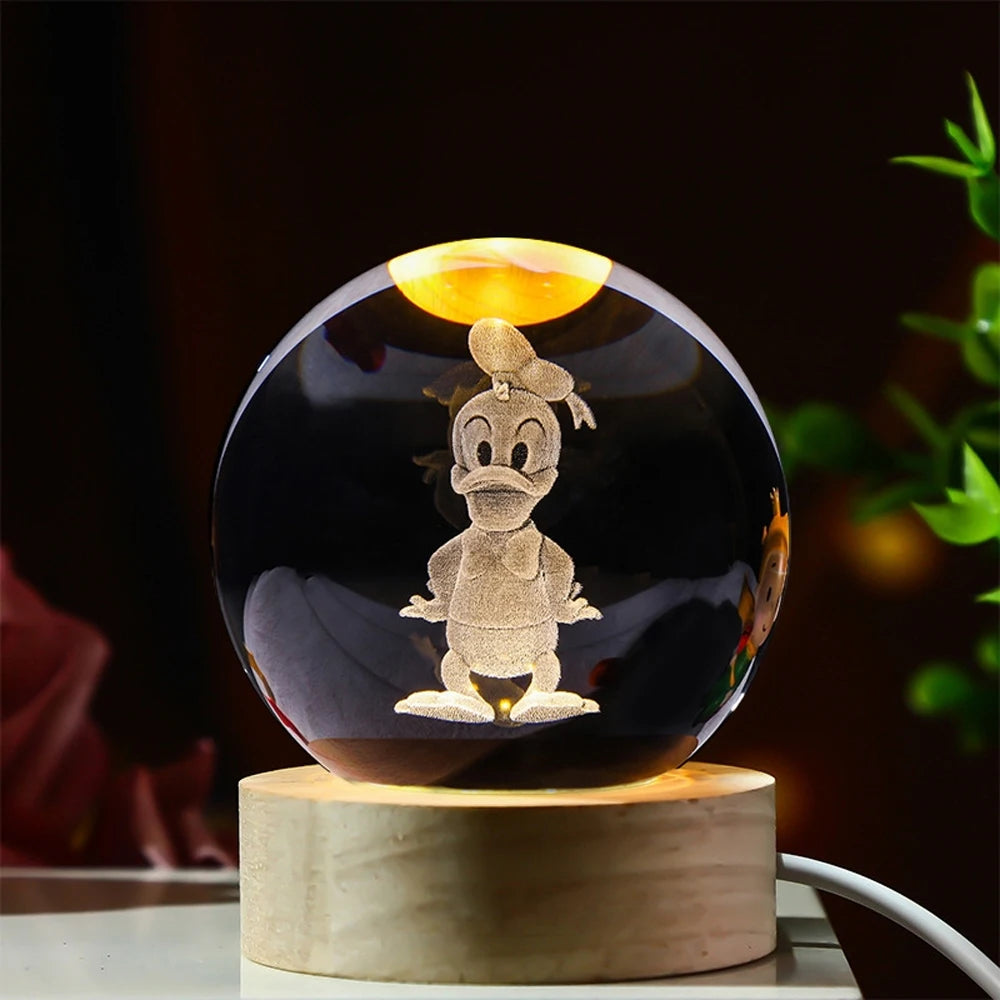 Hot 6cm 3D Crystal Ball Stitch Pikachu Wooden base with 6cm crystal ball Planet Night Light Laser Carving Children's Gifts