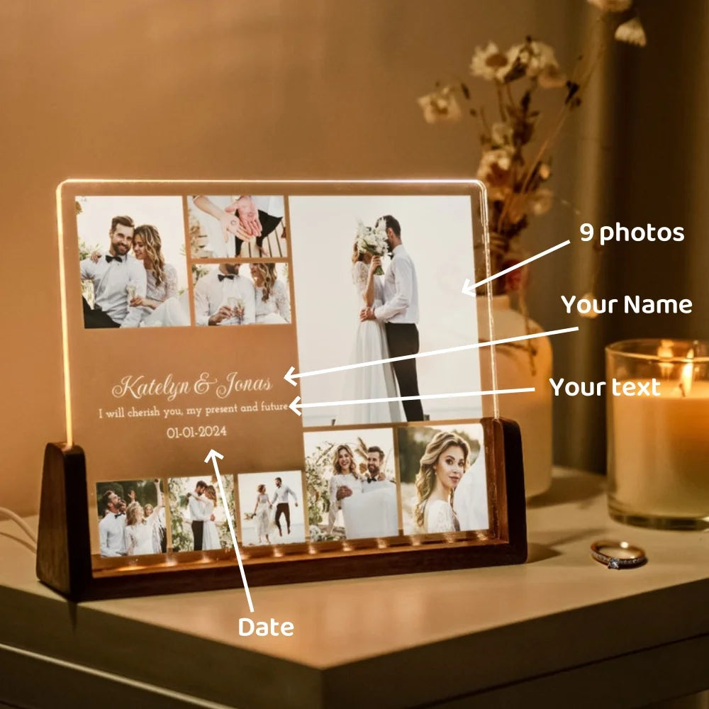 Personalized 3D Photo Lamp Customized Photo Text Custom Bedroom Night Light Valentine's Day Wedding Anniversary Birthday Gift