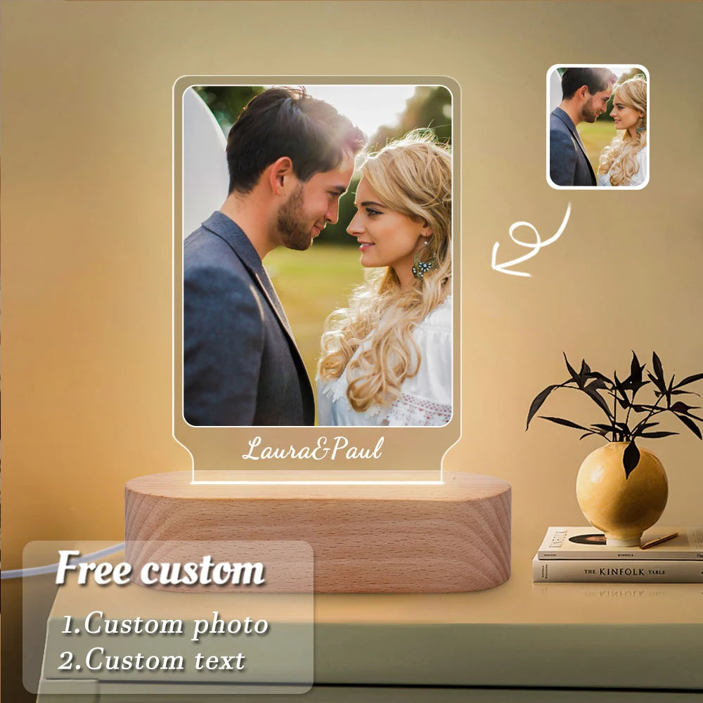 Personalized 3D Photo Lamp Custom Photo And Text Customized Valentine's Day Wedding Anniversary Birthday 3D Night Light Gifts