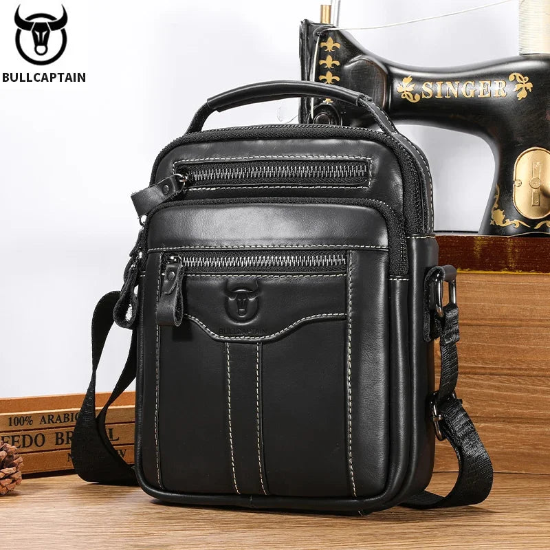 BULLCAPTAIN Men's Genuine Leather Shoulder Crossbody Bag Business 7.9-inch Tablet Bag Multifunctional Portable Envelope Bag