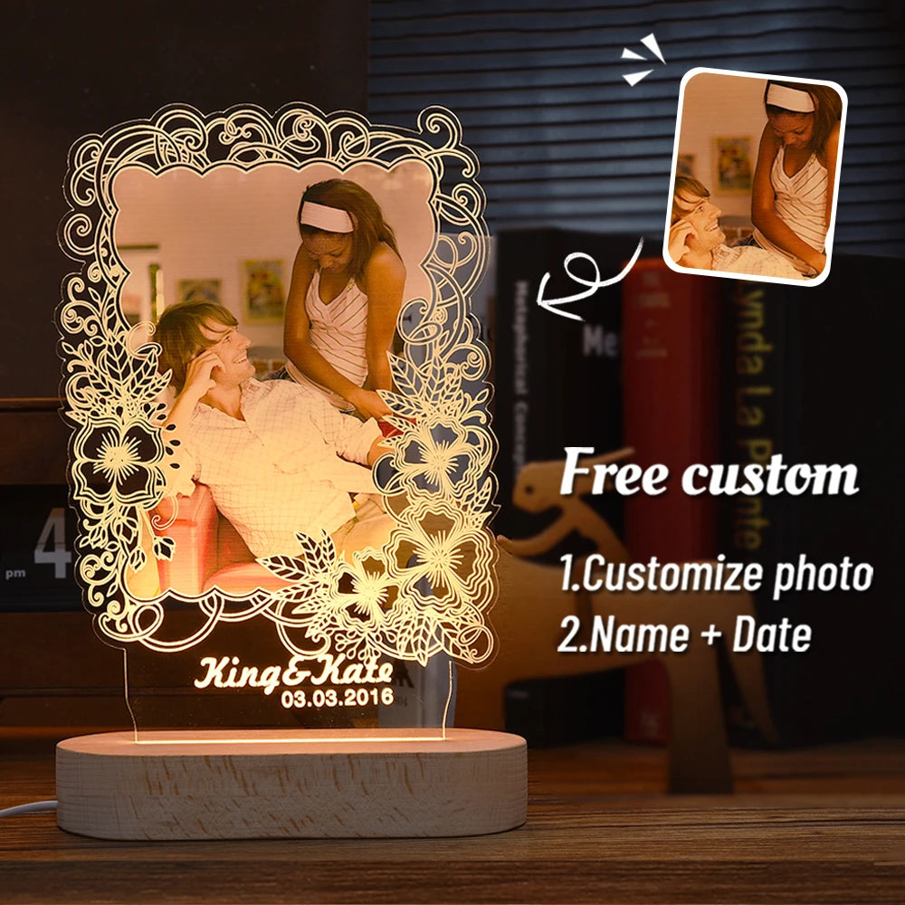 Personalized 3D Photo Lamp Custom Photo And Text Customized Valentine's Day Wedding Anniversary Birthday 3D Night Light Gifts