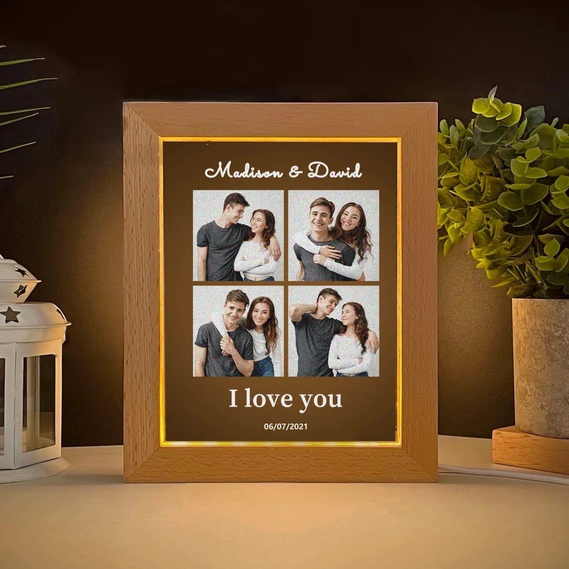 Photo Frame Night Light for Mom  Mothers Day Gifts Personalized Gifts for Mom DAD Wood Frame LED Lamp with Picture Birthday Gift