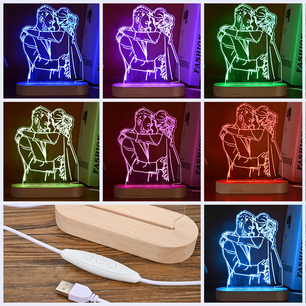 Personalized 3D Photo Lamp Custom Photo And Text Customized Valentine's Day Wedding Anniversary Birthday 3D Night Light Gifts