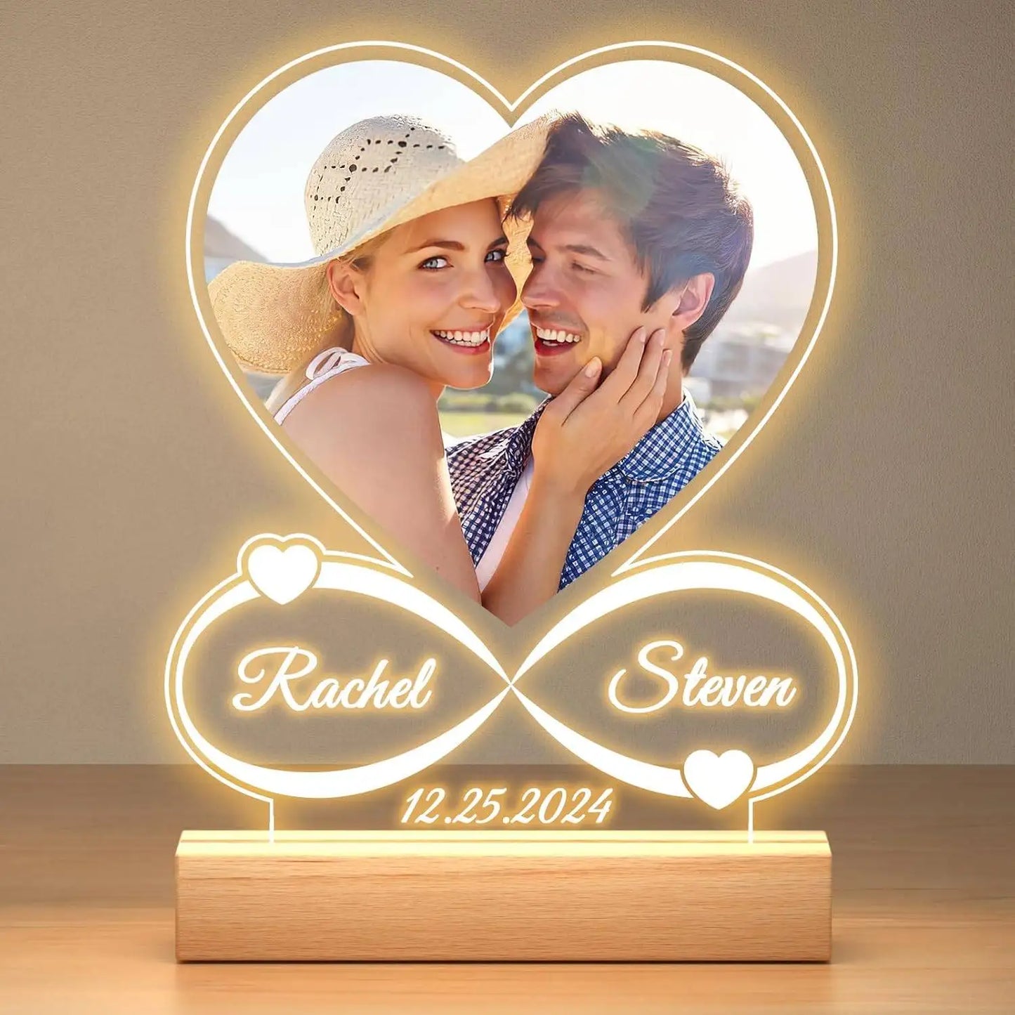 Valentine's Day DIY Acrylic Heart Picture Frame Photo Frame Personalized Anniversary Couples with LED Night Light Romantic Gifts