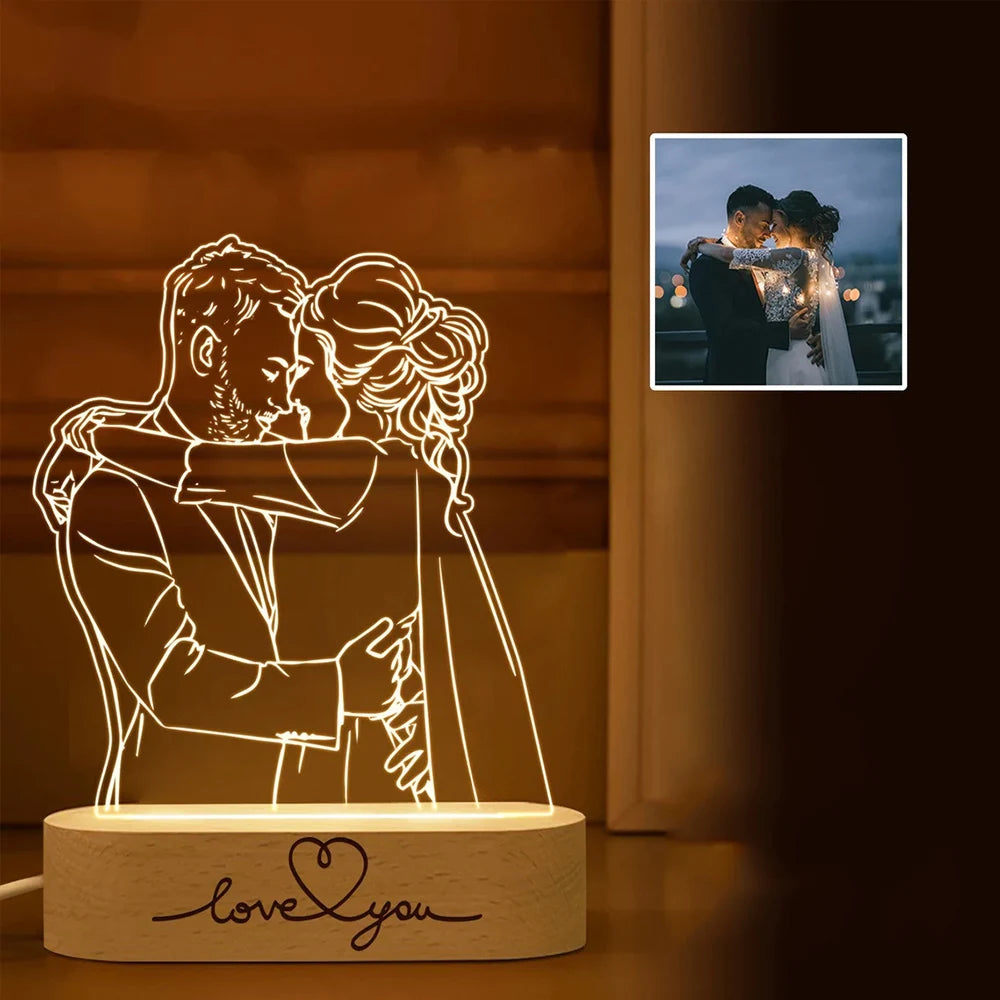 Personalized 3D Photo Lamp Custom Photo And Text Customized Valentine's Day Wedding Anniversary Birthday 3D Night Light Gifts