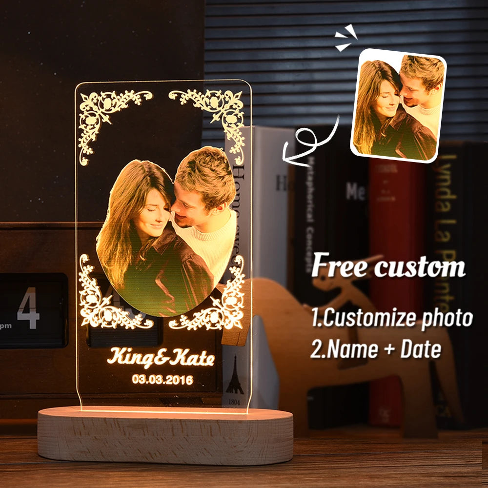 Personalized 3D Photo Lamp Custom Photo And Text Customized Valentine's Day Wedding Anniversary Birthday 3D Night Light Gifts