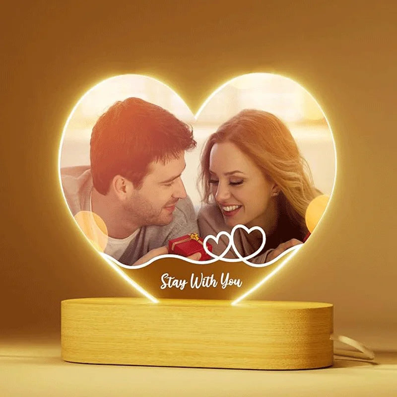 Valentine's Day DIY Acrylic Heart Picture Frame Photo Frame Personalized Anniversary Couples with LED Night Light Romantic Gifts