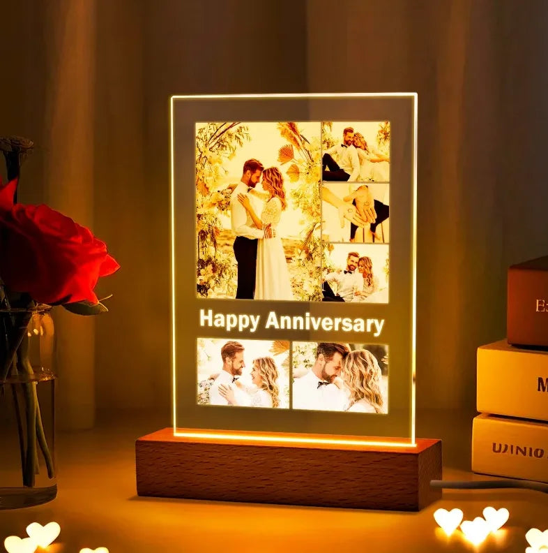 Personalized Anniversary Couples Gifts for Him & Her Custom Photo Frame with Night Light Personalized Picture Frame with Photo