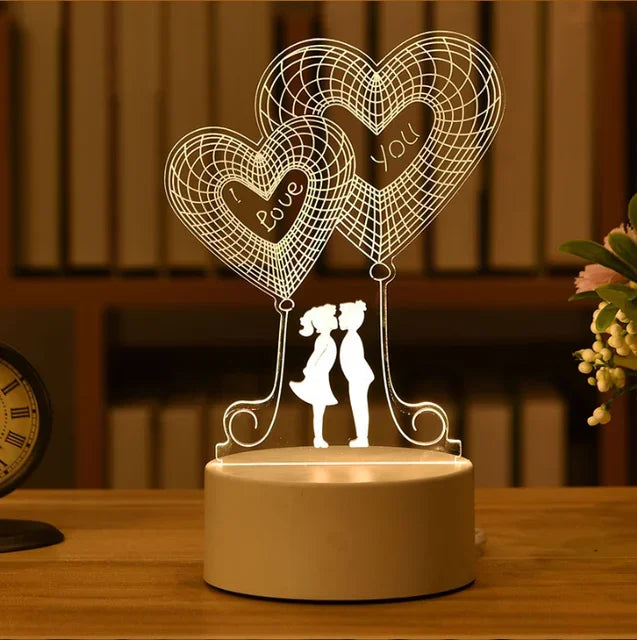 Romantic Love 3D Acrylic Led Lamp for Home Children's Night Light Table Lamp Christmas Party Decor Valentine's Day Bedside Lamp