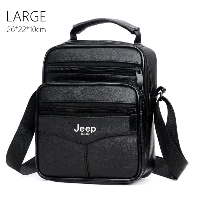 JEEP BULUO Men shoulder bag genuine cow leather black business casual large capacity Crossbody Handbag Tote high quality New