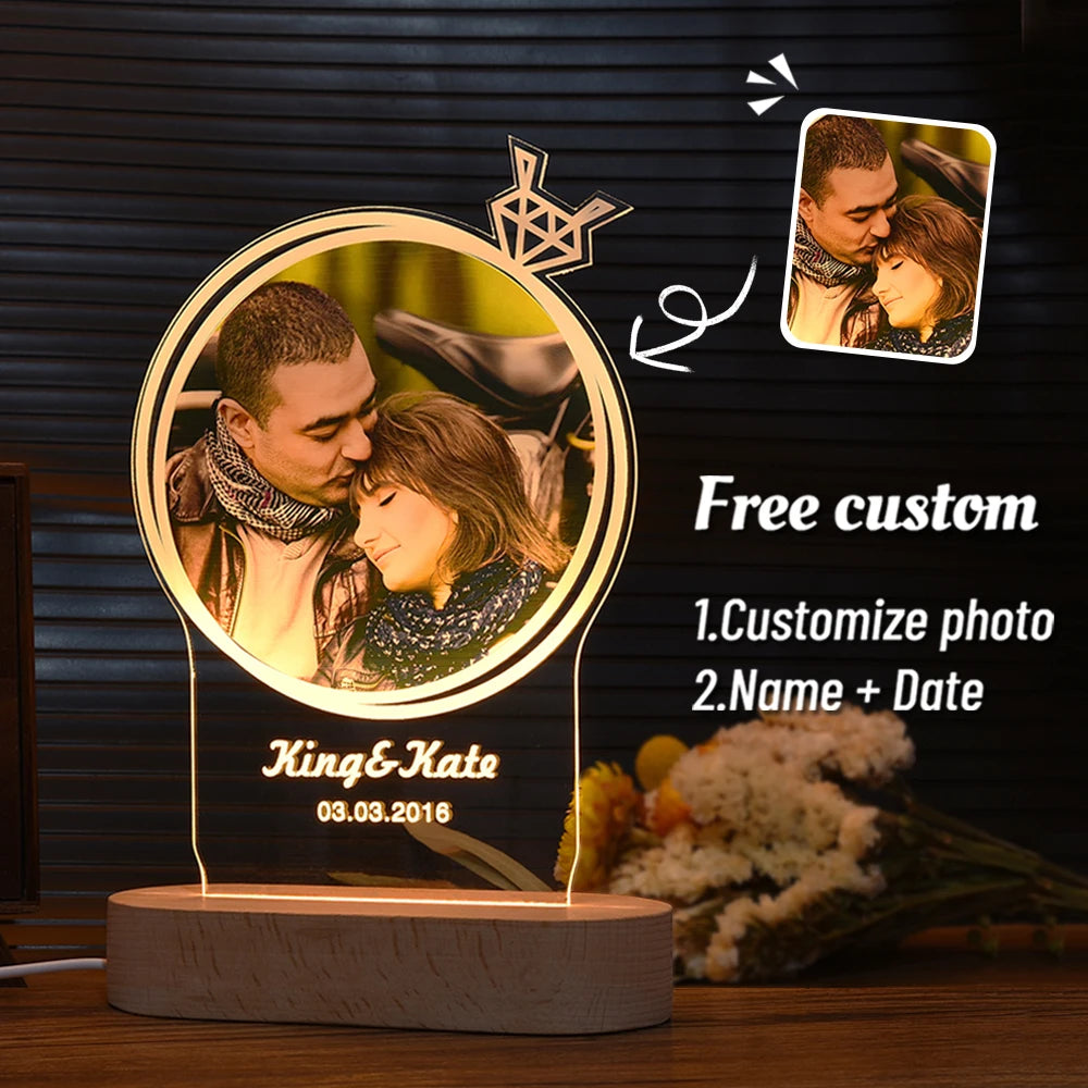 Personalized 3D Photo Lamp Custom Photo And Text Customized Valentine's Day Wedding Anniversary Birthday 3D Night Light Gifts