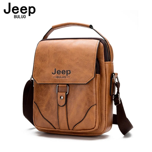 JEEP BULUO Brand Men Bags Business Casual Shoulder Tote Bag Male Leather Brown Travel High Quality Hot New Handbags For Father