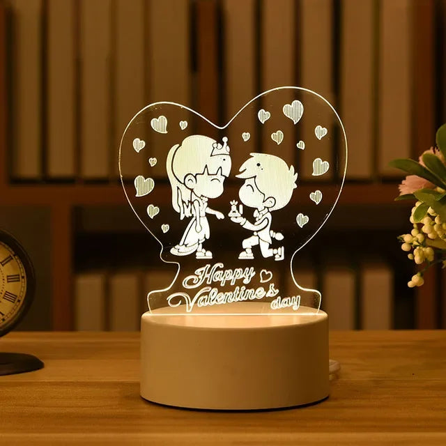 Romantic Love 3D Acrylic Led Lamp for Home Children's Night Light Table Lamp Christmas Party Decor Valentine's Day Bedside Lamp