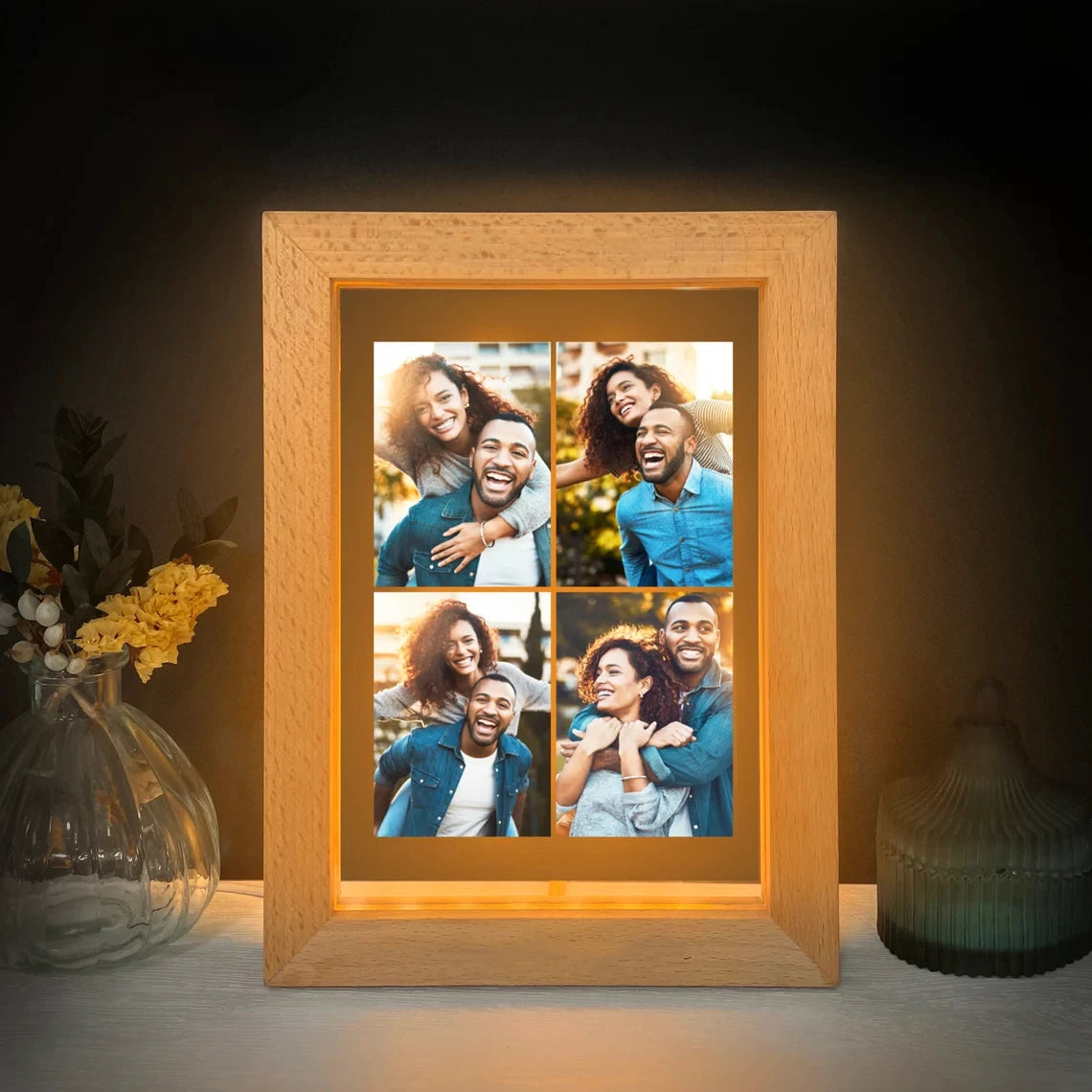 Photo Frame Night Light for Mom  Mothers Day Gifts Personalized Gifts for Mom DAD Wood Frame LED Lamp with Picture Birthday Gift