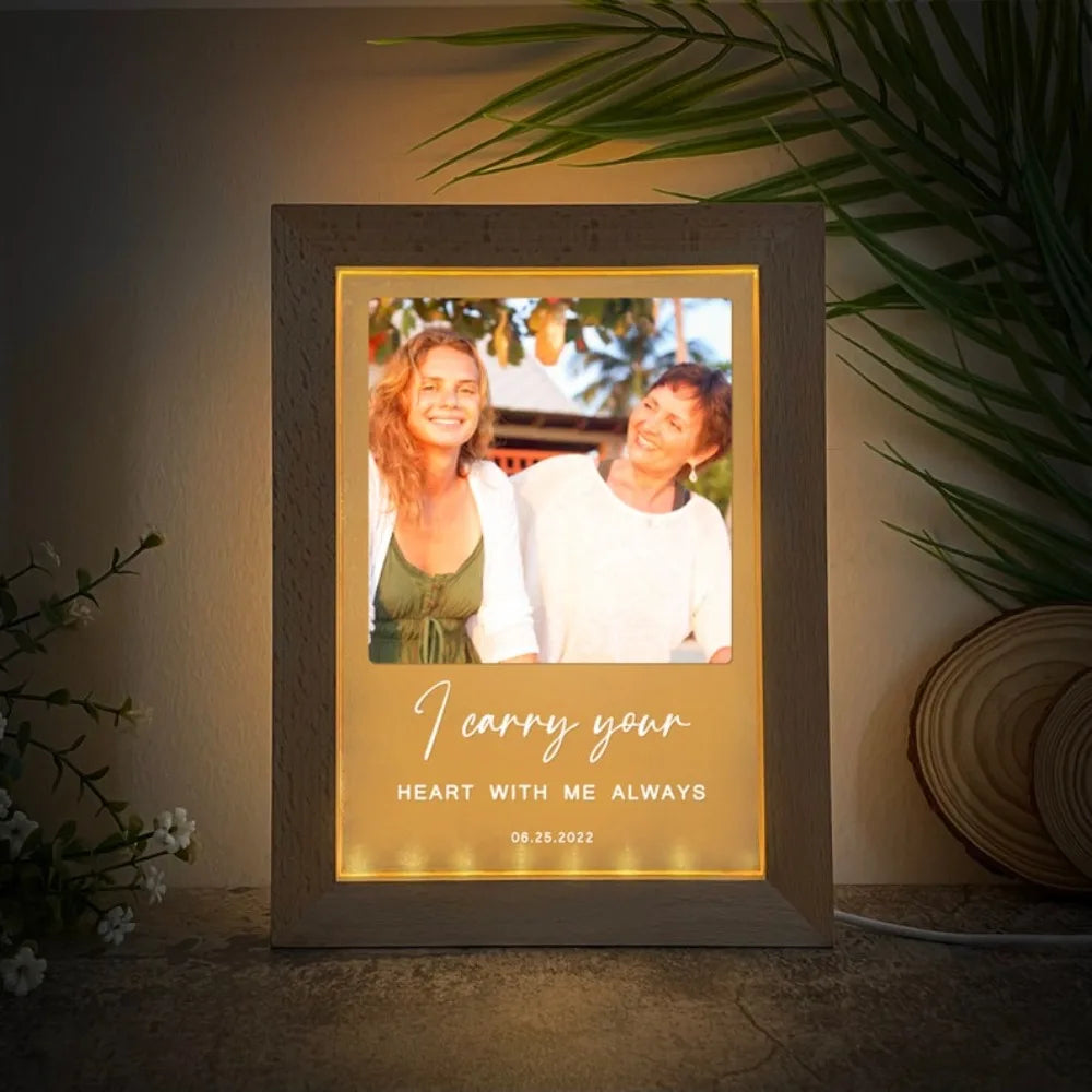 Photo Frame Night Light for Mom  Mothers Day Gifts Personalized Gifts for Mom DAD Wood Frame LED Lamp with Picture Birthday Gift