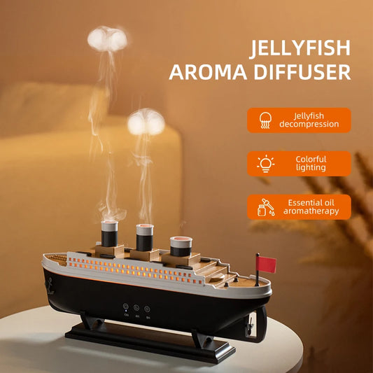 Jellyfish Aromatherapy Machine Small Retro Ship Humidifier Desktop Home Use Colorful Lights Aromatherapy Machine for Home Room