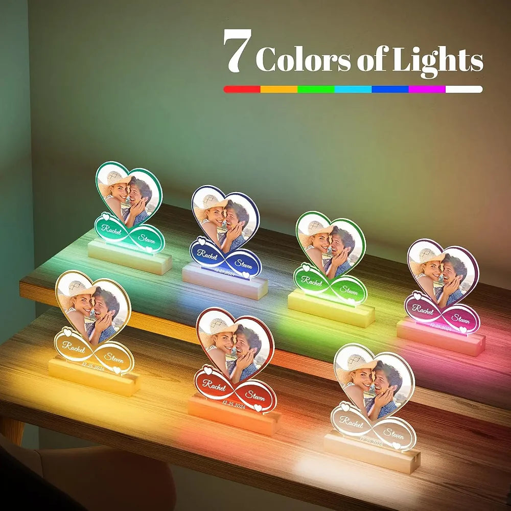 Multipurpose Custom Acrylic Heart LED Photo Plaque Personalized Couples Love Signs Tabletop Lamp Wedding Anniversary Gift Decor