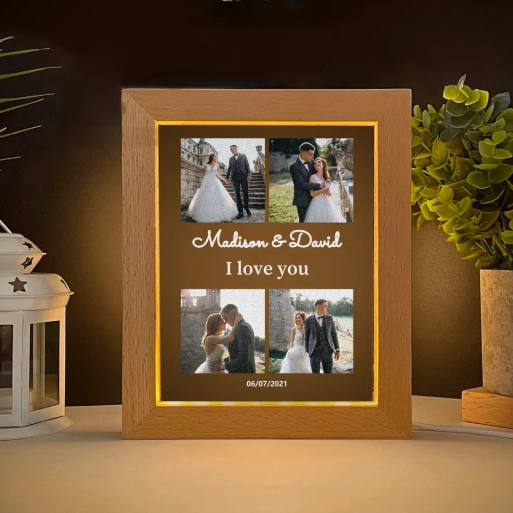 Photo Frame Night Light for Mom  Mothers Day Gifts Personalized Gifts for Mom DAD Wood Frame LED Lamp with Picture Birthday Gift