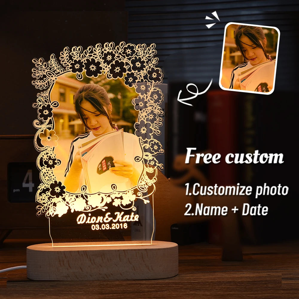 Personalized 3D Photo Lamp Custom Photo And Text Customized Valentine's Day Wedding Anniversary Birthday 3D Night Light Gifts