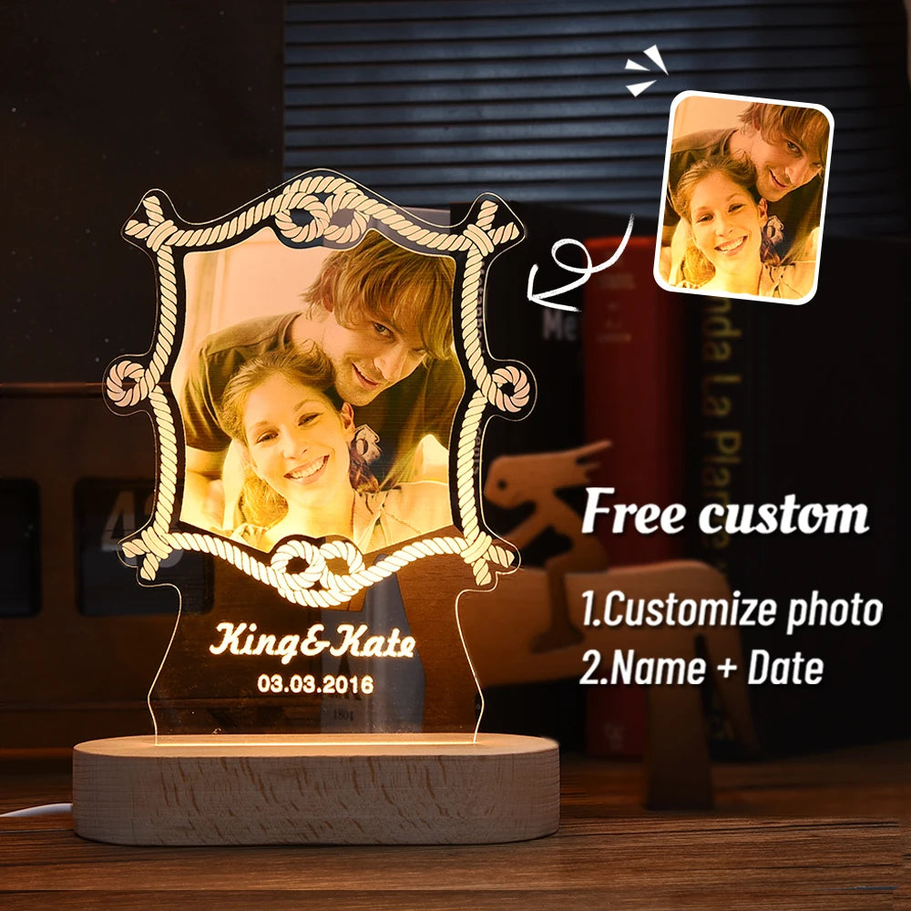 Personalized 3D Photo Lamp Custom Photo And Text Customized Valentine's Day Wedding Anniversary Birthday 3D Night Light Gifts