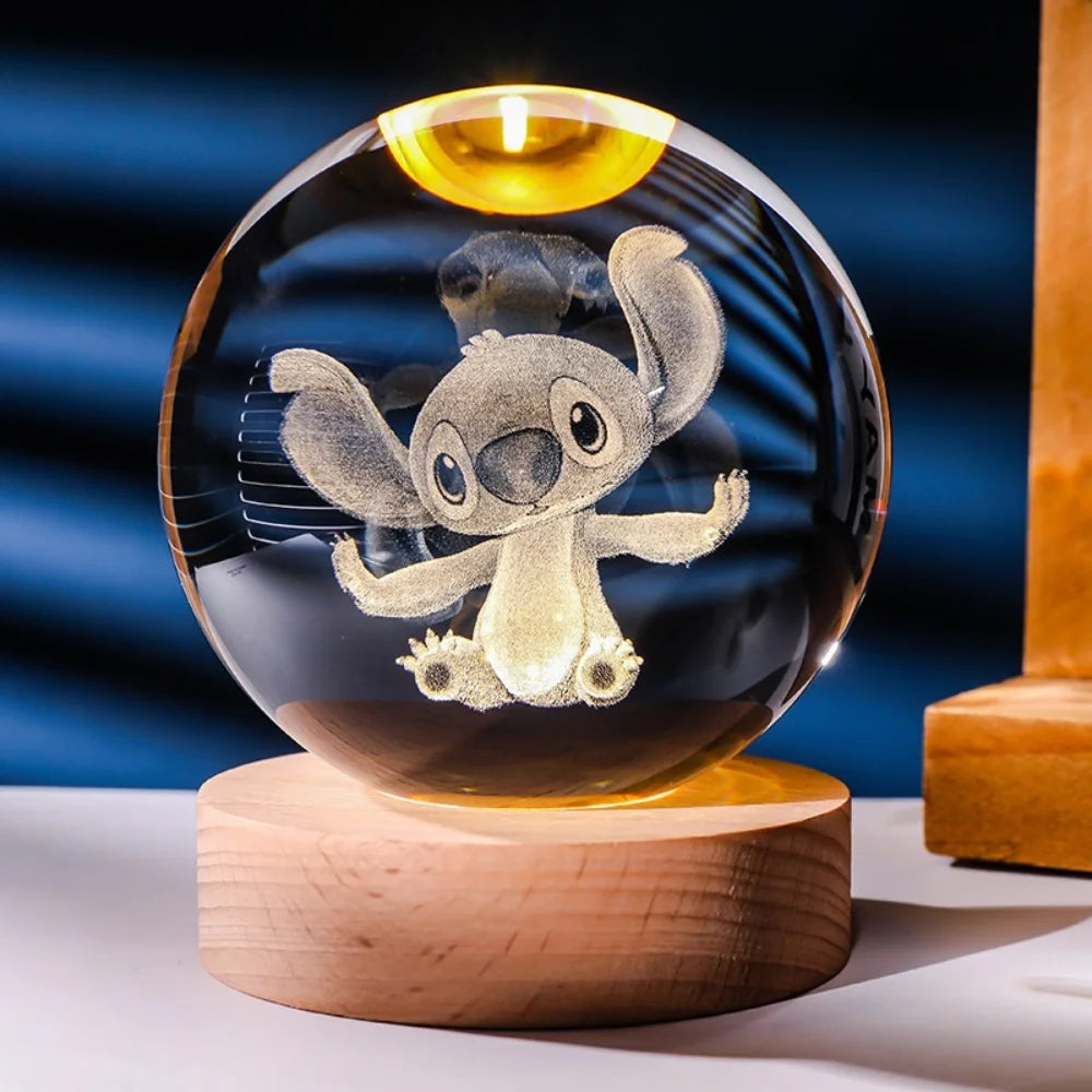 LED Night Light Pokémon Stitch 6cm Crystal Ball Children Night Lamp Bedroom Ambient Light Creative Gift Night Light