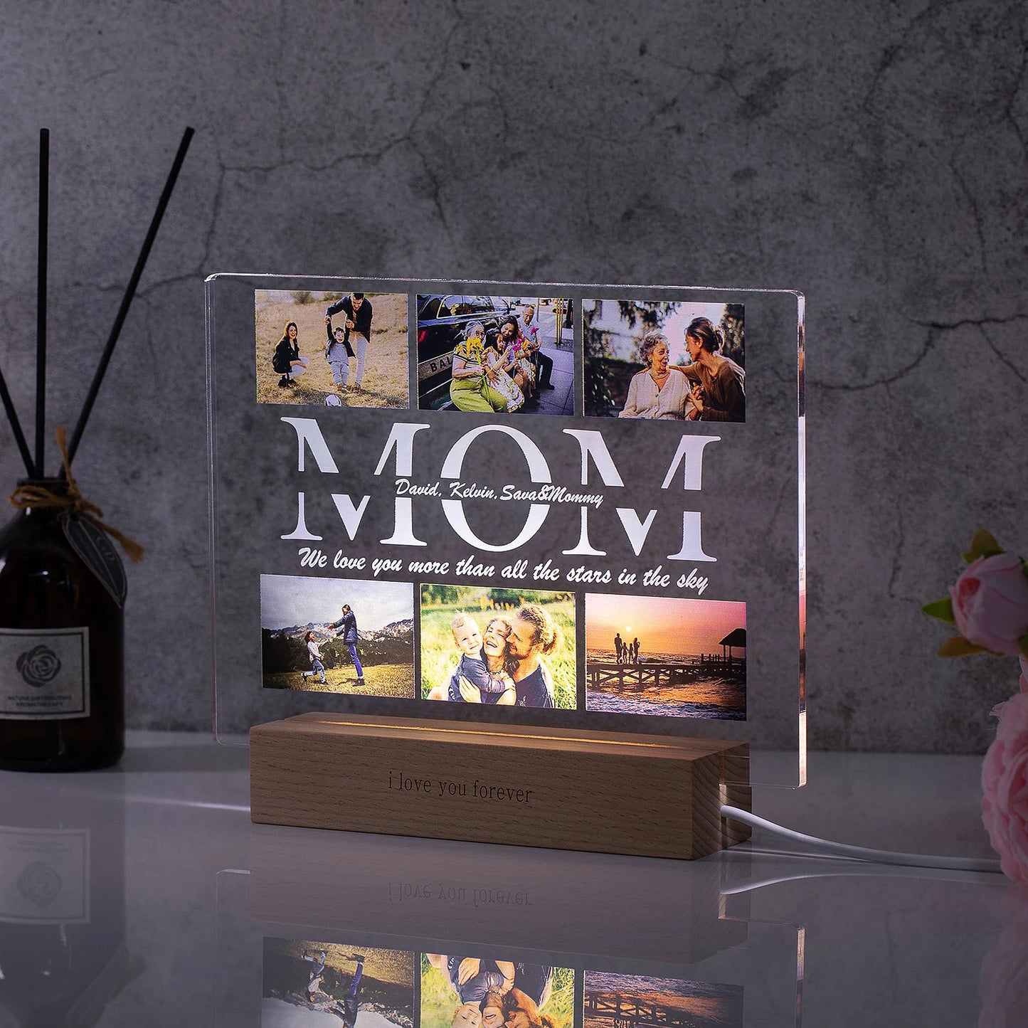 Personalized Custom Photo Text 3D Acrylic Lamp Customized Bedroom NightLight for MOM DAD LOVE Family Birthday Christmas Day Gift