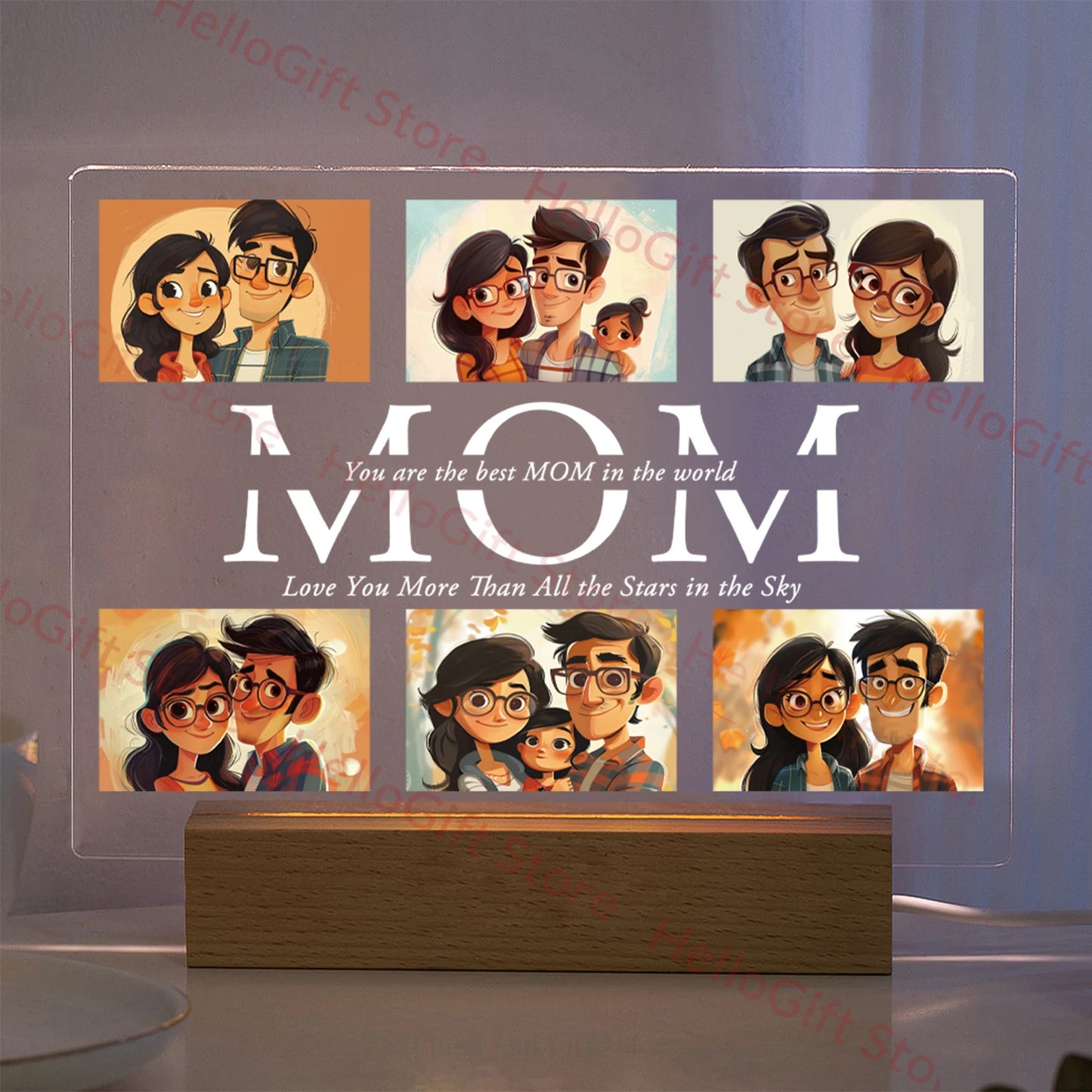 Personalized Custom Photo Text 3D Acrylic Lamp Customized Bedroom NightLight for MOM DAD LOVE Family Birthday Christmas Day Gift