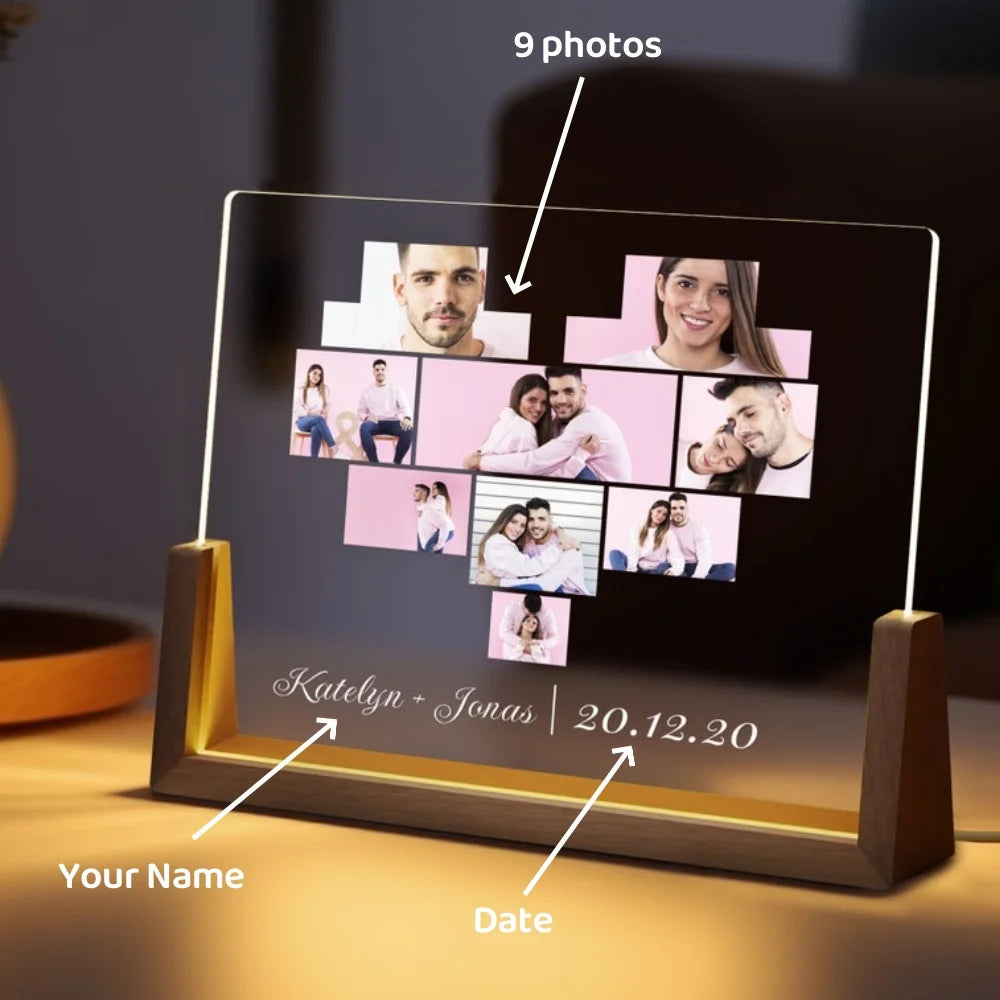 Personalized 3D Photo Lamp Customized Photo Text Custom Bedroom Night Light Valentine's Day Wedding Anniversary Birthday Gift