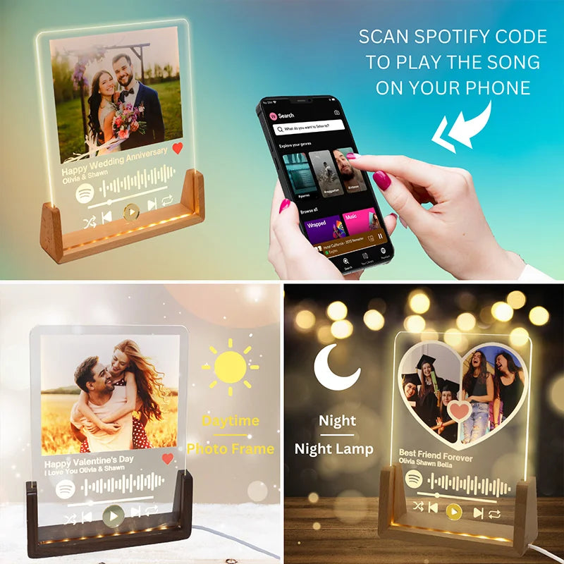 Music Couple Night Light, Custom Photo Led Light, Anniversary Gifts, Romantic Gift For Couple, Valentines Day Gifts