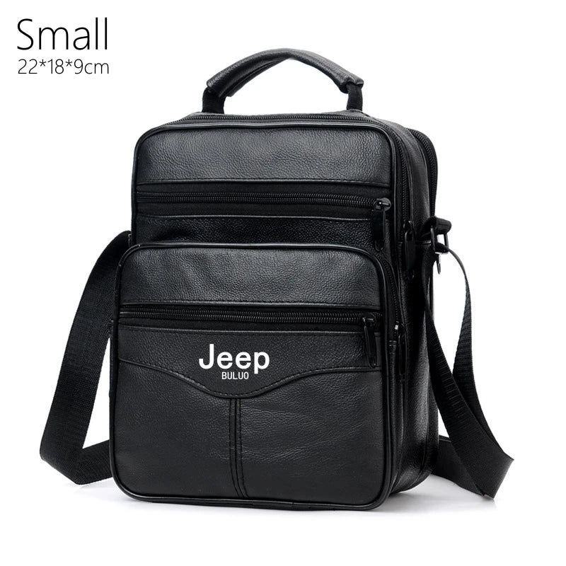 JEEP BULUO Men shoulder bag genuine cow leather black business casual large capacity Crossbody Handbag Tote high quality New