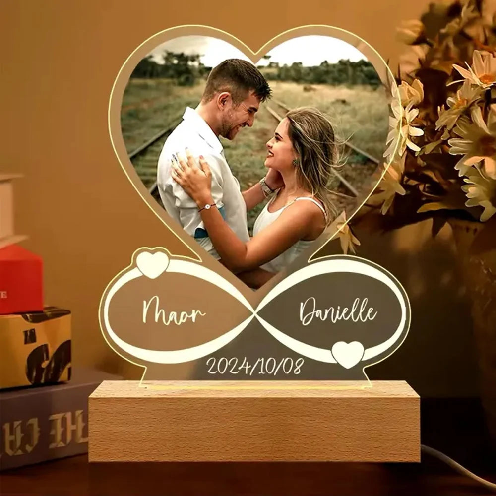 Multipurpose Custom Acrylic Heart LED Photo Plaque Personalized Couples Love Signs Tabletop Lamp Wedding Anniversary Gift Decor