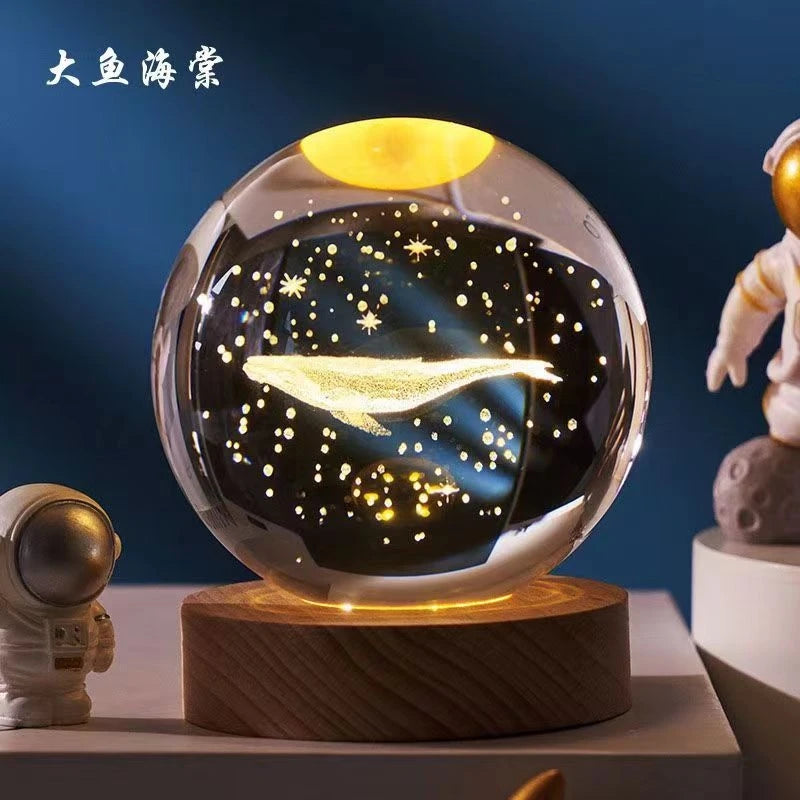 Hot 6cm 3D Crystal Ball Stitch Pikachu Wooden base with 6cm crystal ball Planet Night Light Laser Carving Children's Gifts