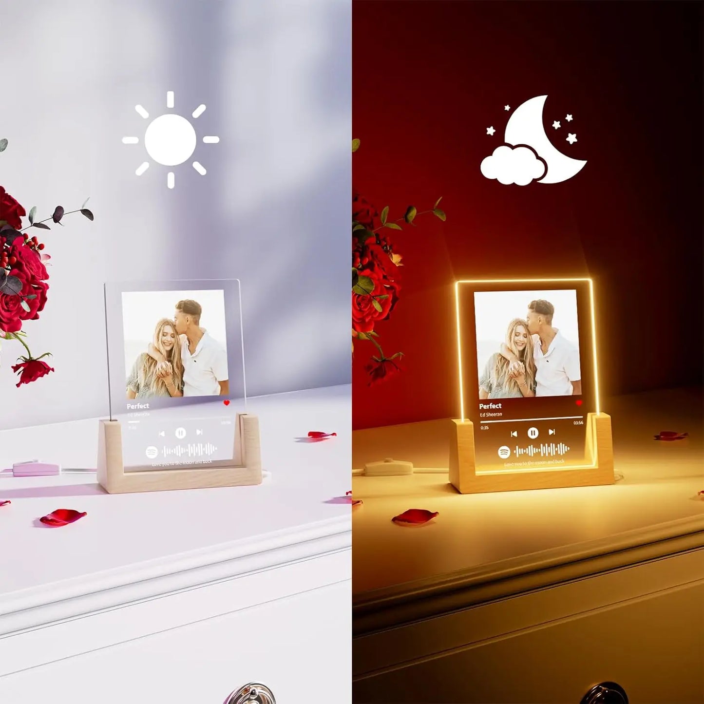 Valentine's Day DIY Acrylic Heart Picture Frame Photo Frame Personalized Anniversary Couples with LED Night Light Romantic Gifts