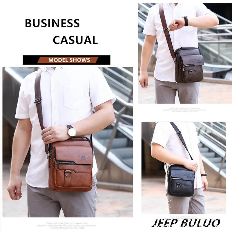 JEEP BULUO Crossbody Messenger Bags Business Casual Handbag Brand Shoulder New High Quality Leather For Men Business Casual Fash